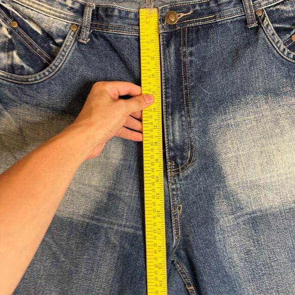Vintage Y2K RoadBlock Jean Faded Dark Washed Wide Shorts Jorts Size 44 - Picture 2 of 7
